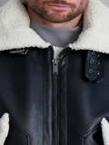 Men's -Shearling Fabric-Black leather Jacket