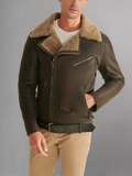 Men’s Aviator Dark Brown Leather Shearling Jacket