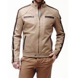 Men’s Biker Beige Color Leather Jacket