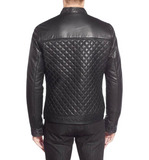 Men's Black Biker Cafe Racer Sheepskin Leather Jacket