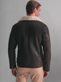 Men’s Black Leather White Shearling Collar Jacket