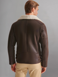 Men’s Black Leather White Shearling Collar Jacket