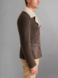 Men’s Black Leather White Shearling Collar Jacket