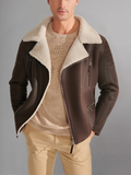 Men’s Black Leather White Shearling Collar Jacket