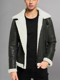 Men’s Black Leather White Shearling Jacket
