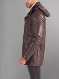 Men’s Black Shearling Leather Jacket with Hood