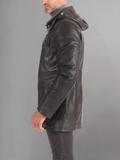 Men’s Black Shearling Leather Jacket with Hood