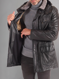 Men’s Black Shearling Leather Jacket with Hood