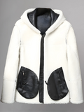 Men’s Black Sheepskin Leather White Shearling Jacket with Hood