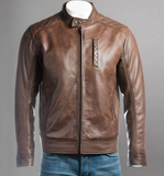 Men’s Brown Slim Fit Racer Style Leather Jacket