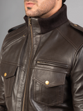 Men's Camo Skull Bomber Leather Jacket