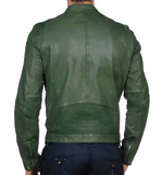 Men’s Casual Wear Green Leather Biker Jacket