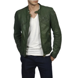 Men’s Casual Wear Green Leather Biker Jacket