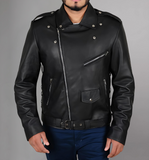 Men's Classic Police Style Coat Sheep Leather Motorcycle Jacket