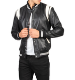 Men's Dantee Black Leather Varsity Jacket