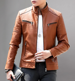 Men's Leather Jacket Stand Collar Motorcycle Jacket