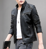 Men's Leather Jacket Stand Collar Motorcycle Jacket