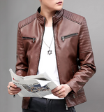 Men's Leather Jacket Stand Collar Motorcycle Jacket