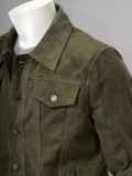 Men's Olive Suede Trucker Jeans Leather Jacket