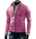 Men's Purple Motorcycle Biker Vintage Retro Cafe Racer Genuine Leather Jacket