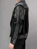 Men's Silver Spikes Studded Brando Leather Jacket