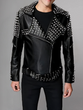 Men's Silver Spikes Studded Brando Leather Jacket