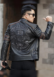 Men's biker SKULL LEATHER JACKET BLACK
