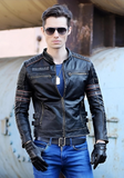 Men's biker SKULL LEATHER JACKET BLACK
