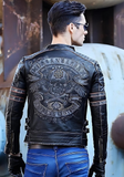 Men's biker SKULL LEATHER JACKET BLACK
