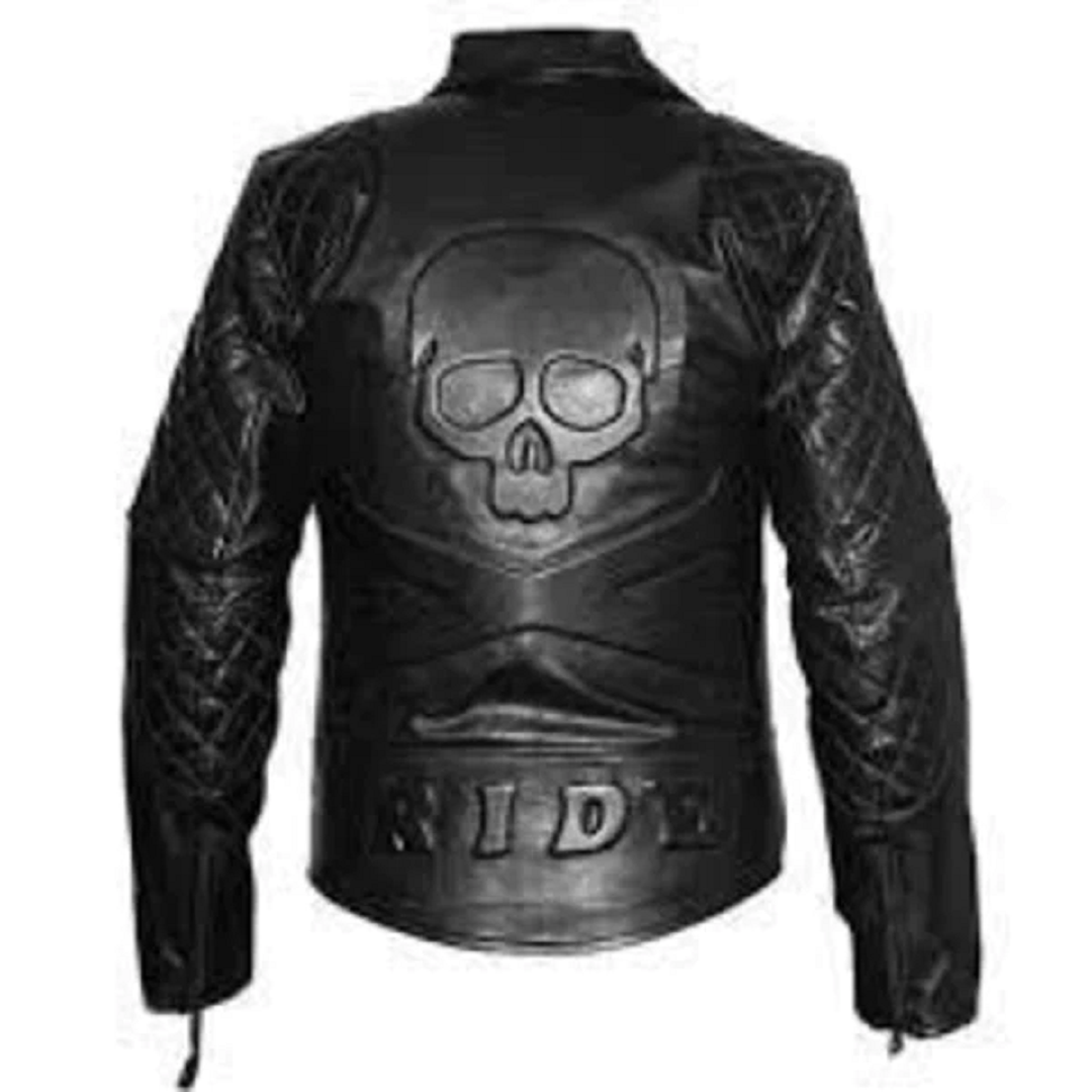 Men’s Black Classic Diamond Biker Motorcycle Quilted Leather Jacket With Skull Jackets Empire