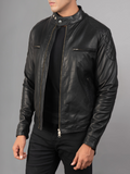 Mens Bike Racer Black Leather Jacket
