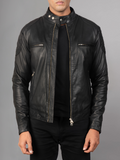 Mens Bike Racer Black Leather Jacket
