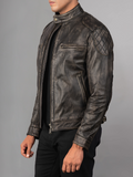 Mens Bike Racer Black Leather Jacket
