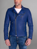 Mens Biker Cafe Racer Vintage Motorcycle Distressed Blue Leather Jacket,