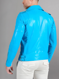Mens Biker Cafe Racer Vintage Motorcycle Distressed Blue Leather Jacket,