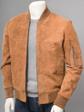 Mens Biker Distressed Suede Camel Leather Jacket