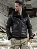 Mens Black Aviator Shearling Bomber Leather Jacket
