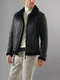 Mens Black B3 Air Force Pilot Aviator Shearling Sheepskin Jacket