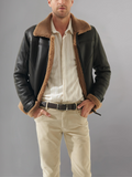 Mens Black B3 Air Force Pilot Aviator Shearling Sheepskin Jacket