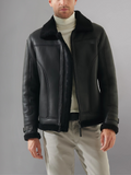 Mens Black B3 Air Force Pilot Aviator Shearling Sheepskin Jacket