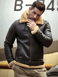 Mens Black B3 Bomber Shearling Fur Sheepskin Jacket Coat