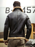 Mens Black B3 Bomber Shearling Fur Sheepskin Jacket Coat