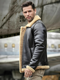 Mens Black B3 Bomber Shearling Fur Sheepskin Jacket Coat