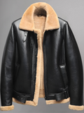 Mens Black B3 Bomber Shearling Fur Sheepskin Jacket Coat