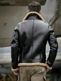 Mens Black B3 Bomber Shearling Fur Sheepskin Jacket Coat