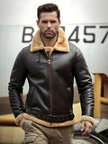 Mens Black B3 Bomber Shearling Fur Sheepskin Jacket Coat