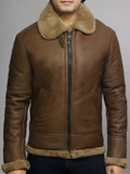 Mens Black Retro Winter Style Sheepskin Shearling Fur Leather Jacket Coat