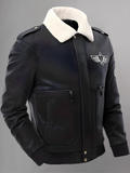 Mens Black Shearling Fur Sheepskin Motorcycle Jacket