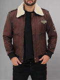 Mens Black Shearling Fur Sheepskin Motorcycle Jacket