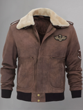 Mens Black Shearling Fur Sheepskin Motorcycle Jacket